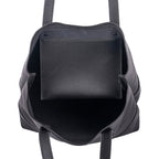 Large Black leather handmade tote with interior tablet sleeve by Pask Fine Leather Goods