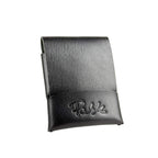 Minimalist Wallet Black leather wallet with Pask Fine Goods branding