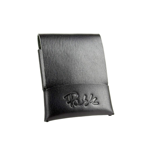 Minimalist Wallet Black leather wallet with Pask Fine Goods branding